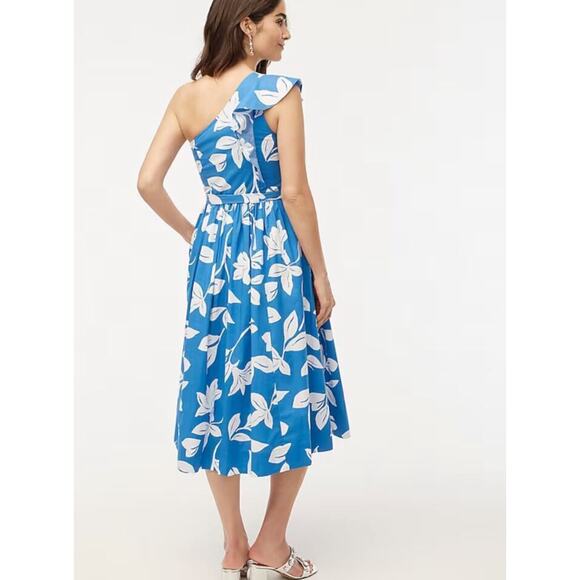 NWT J.Crew One-shoulder Midi Dress Tropical Floral Print Blue Size 6 - Picture 2 of 8